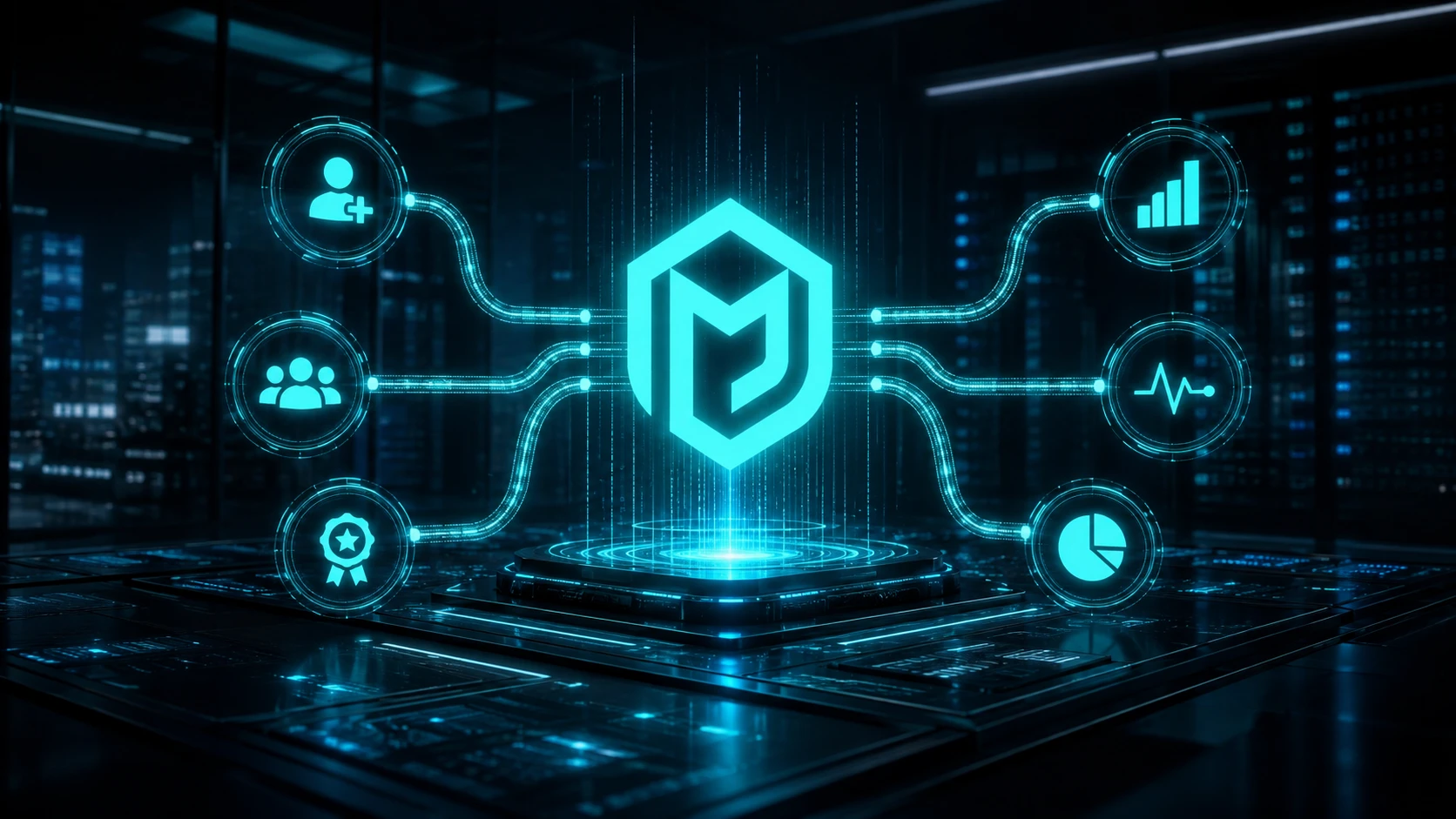 MLM automation engine connected to registrations, ranks, activity, volume, and reporting